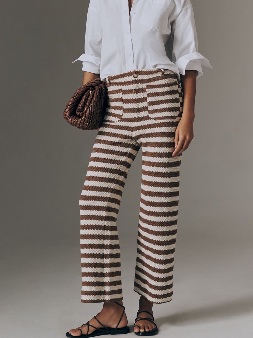 Anthropologie Colette Pants Maeve Cropped Wide Leg High Rise Knit New 31 Stripe